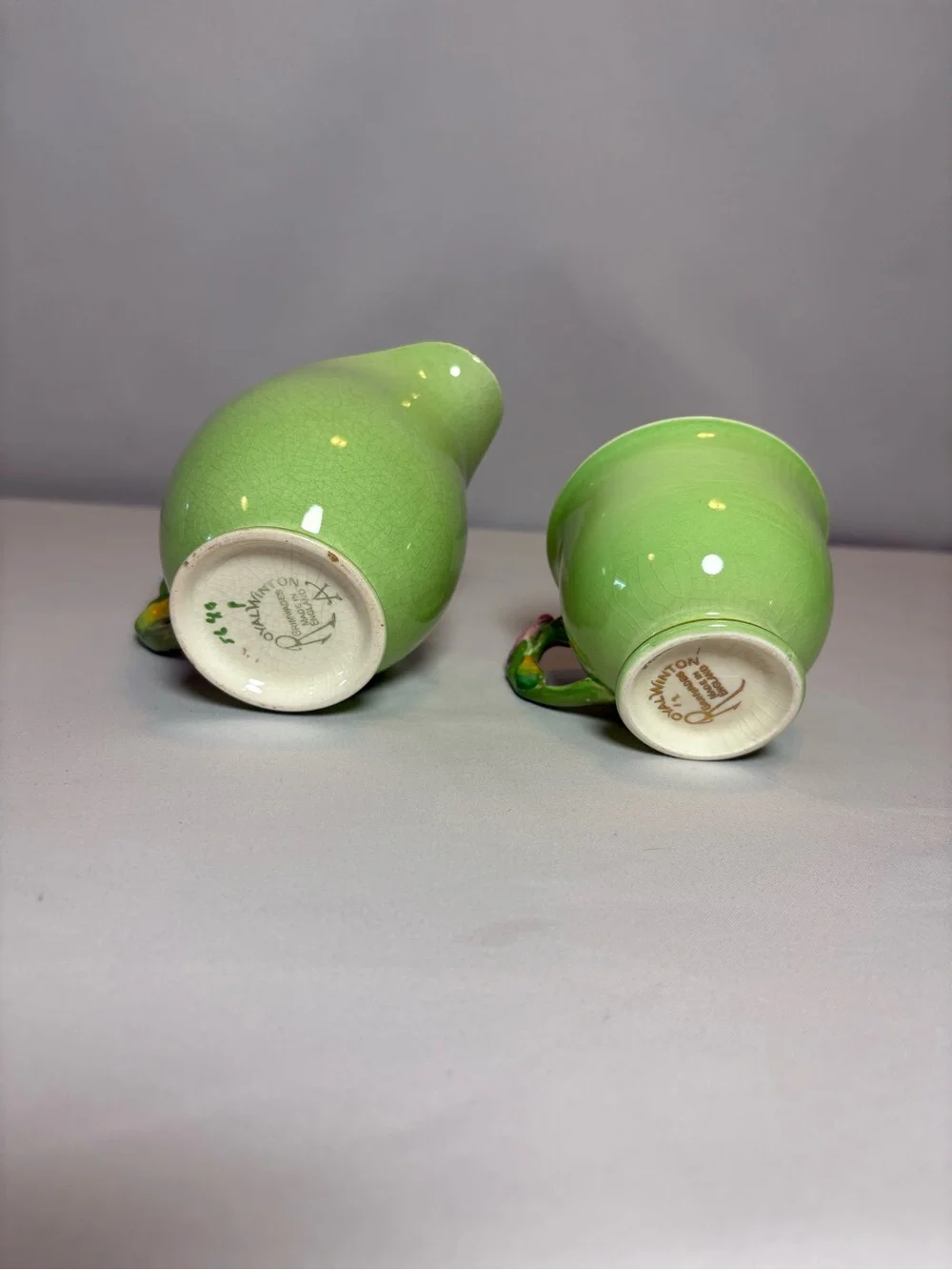 Vintage Royal Winton Grimwades Tiger Lily green creamer and sugar bowl set 1940s